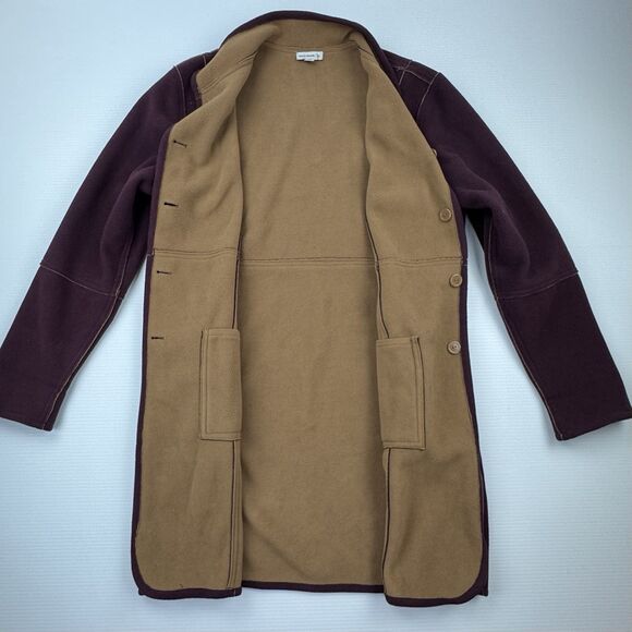 Susan Graver Reversible Fleece Coat Jacket Large Purple Tan Button Front Pockets - Picture 9 of 9